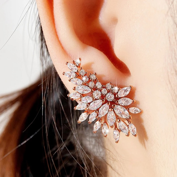 Lorna CZ Crystal Leaves Stud Earrings