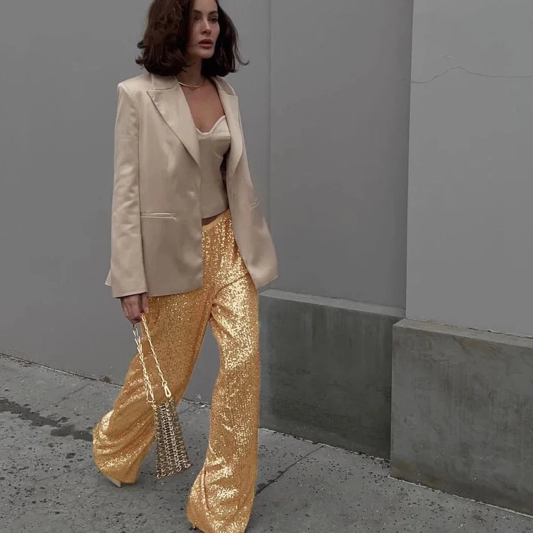 Shona Metallic Sequin Wide Leg Pants