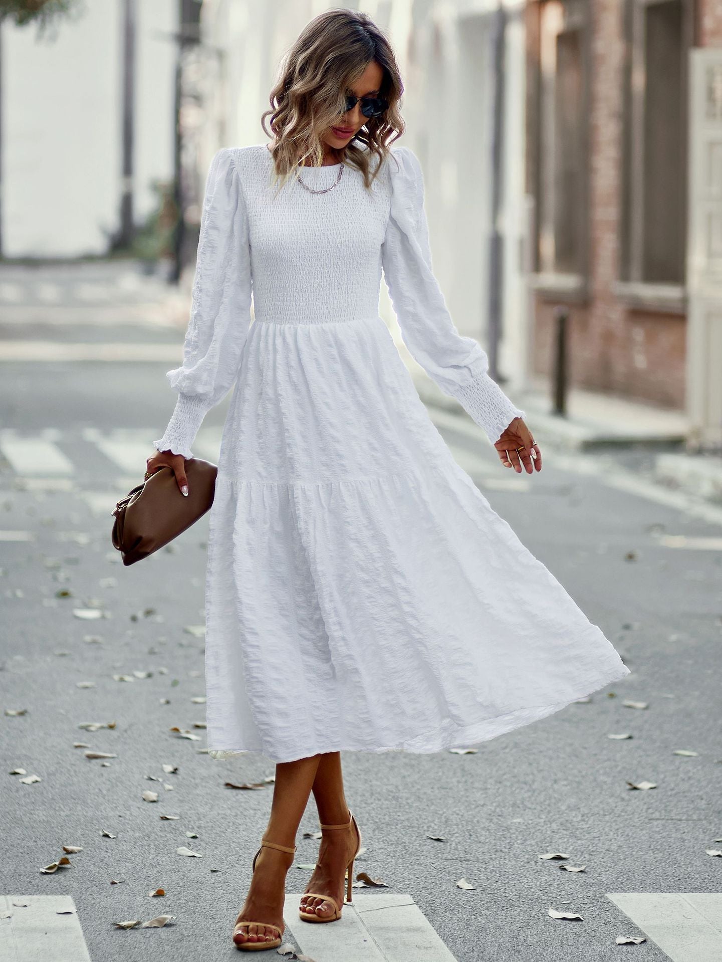 O-Neck Lantern Sleeve Dress