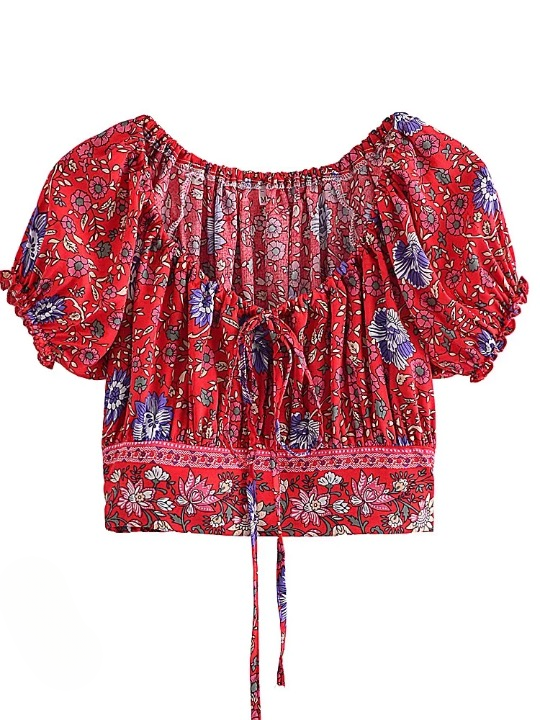 Margie Boho Floral Peasant Crop Tops
