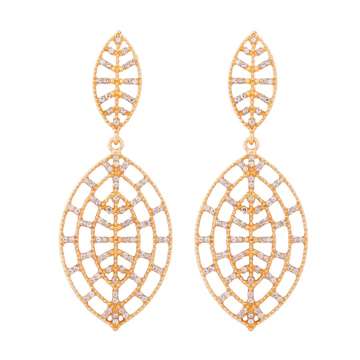 Crystal Leaf Web Drop Earrings