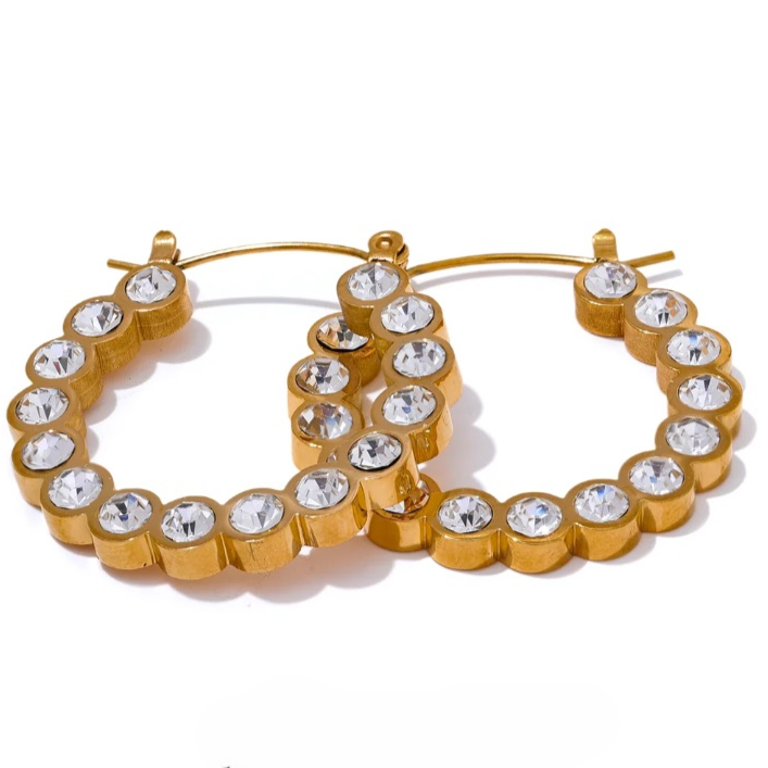 Rhinestone CZ Inlay Hoop Earrings
