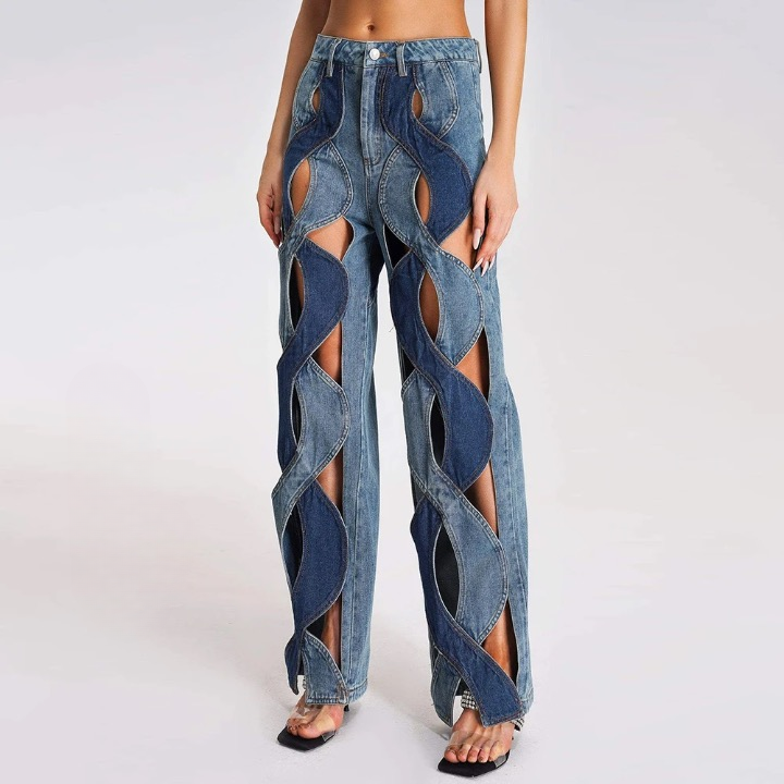 Lumia Colorblock Wave Cut Out Denim Trouser