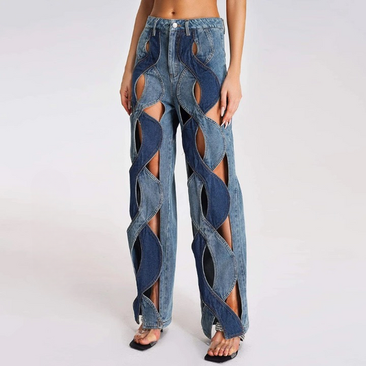 Lumia Colorblock Wave Cut Out Denim Trouser