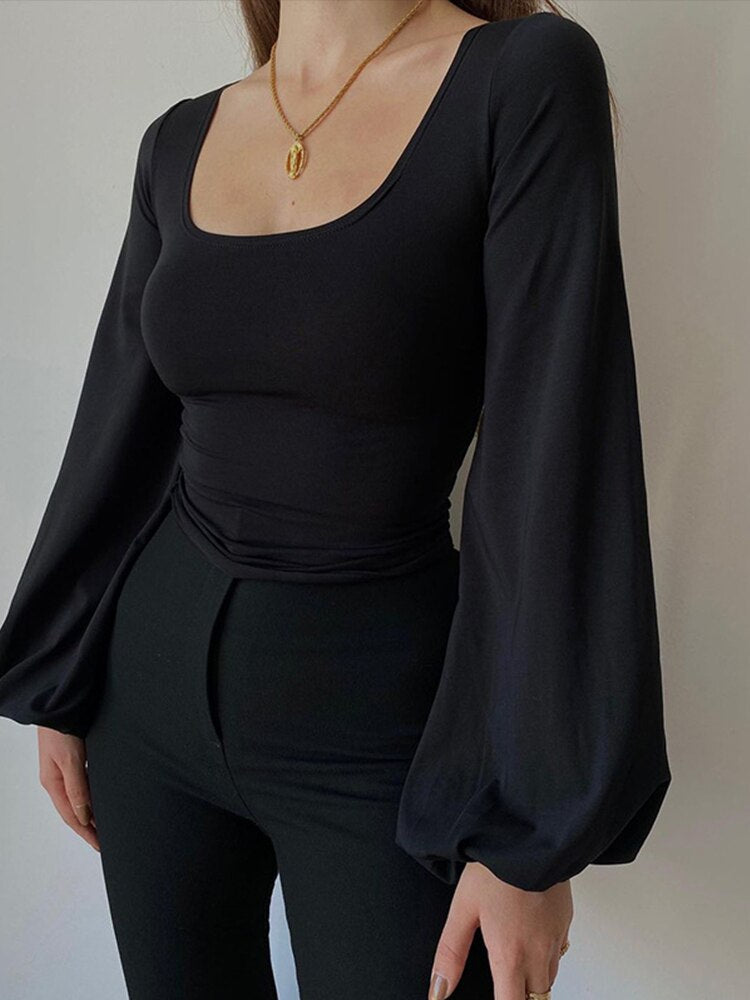 Lantern Sleeve Square Neck Tee