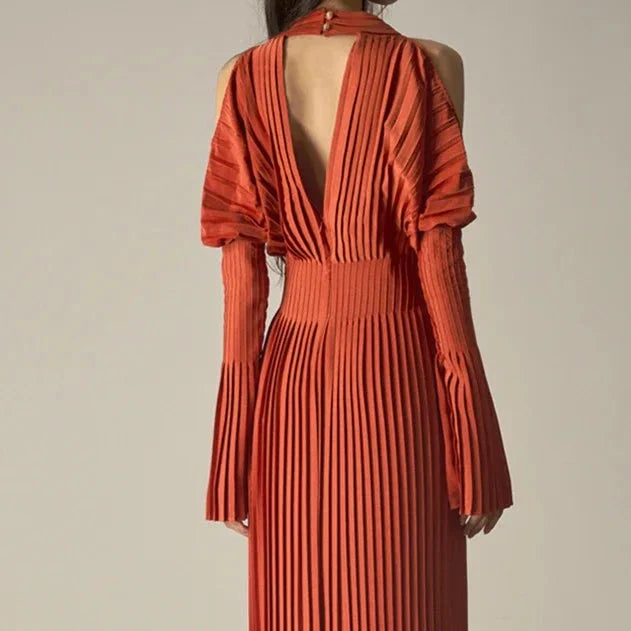 Mariella Elegant Pleated Off Shoulder Midi Dress