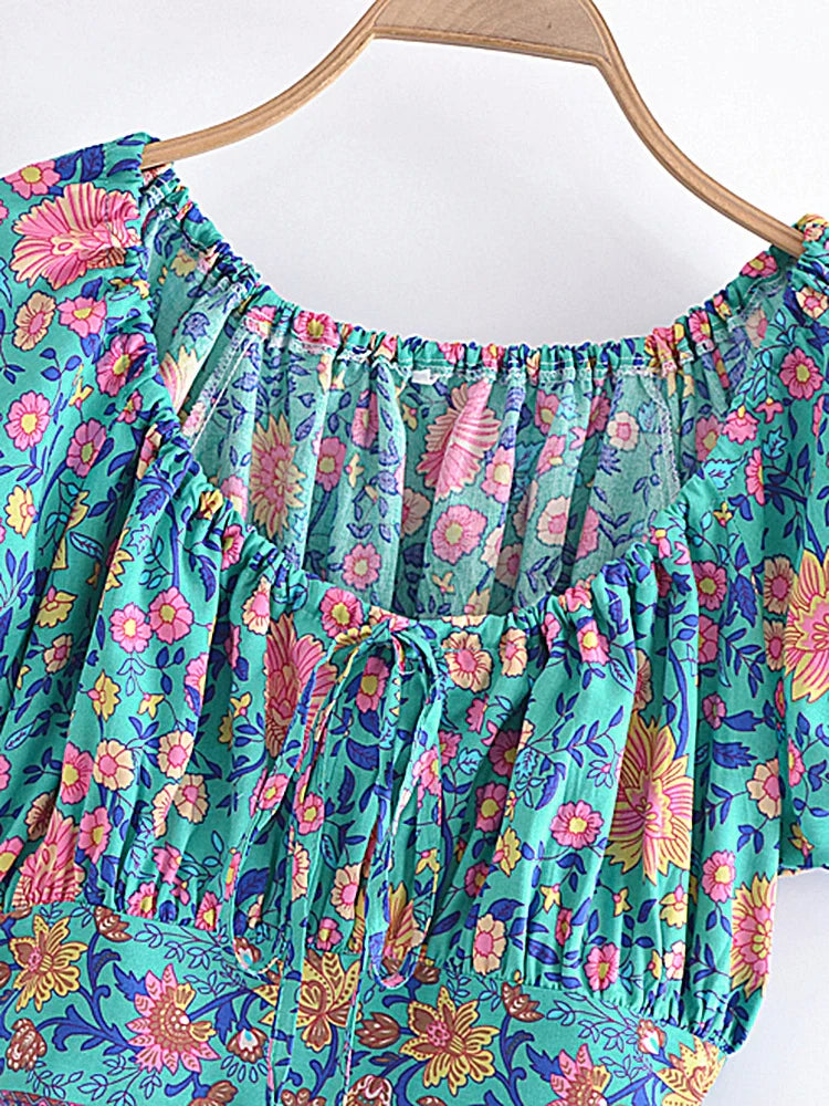 Margie Boho Floral Peasant Crop Tops