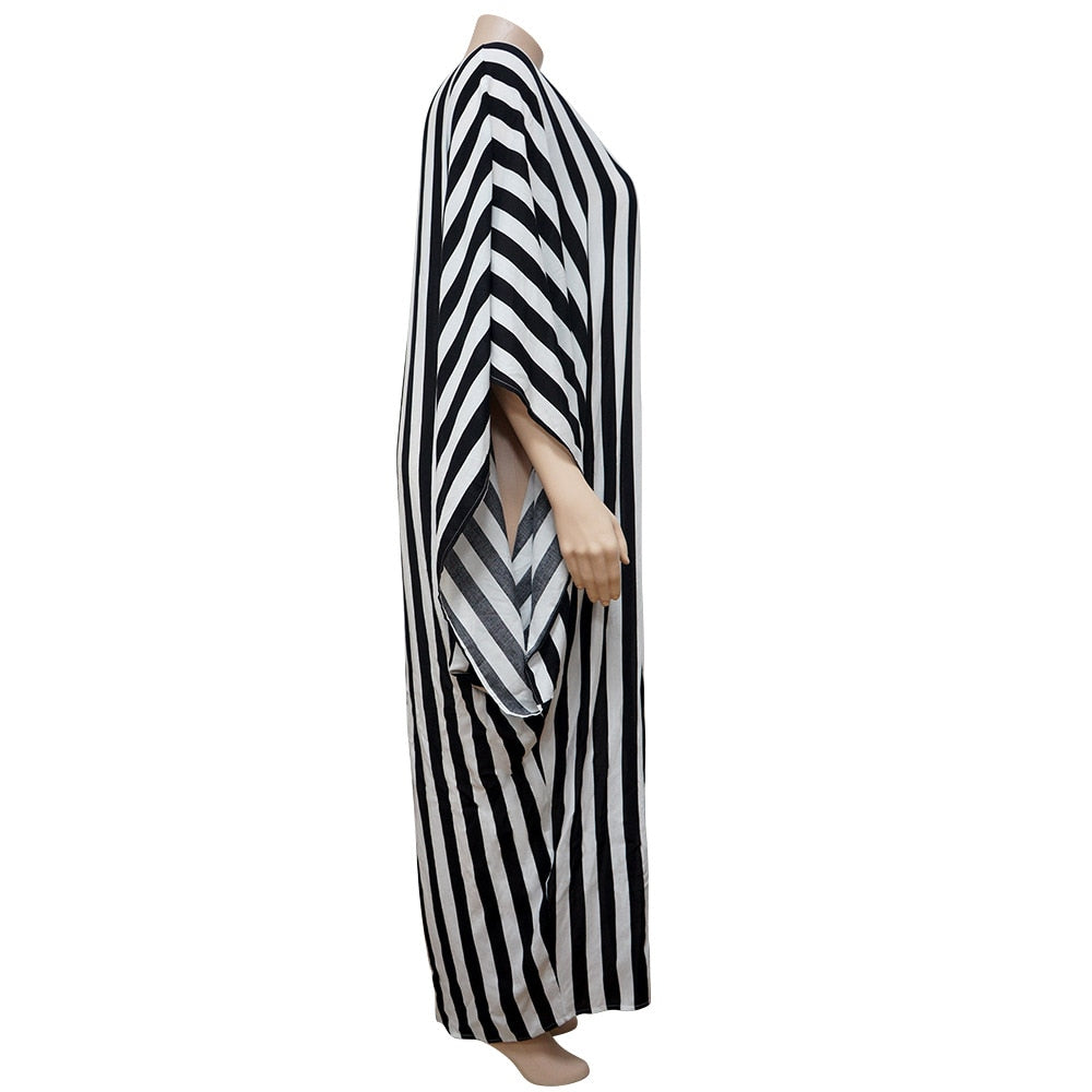 Plus Size Elegant Dresses Striped Print Split Party  Fashion Batwing Sleeve