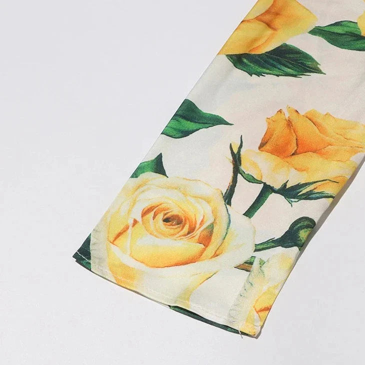 Simone Yellow Rose Floral Retro Dress