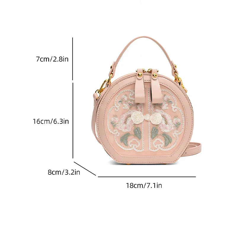 Cassia Floral Embroidery Round Mini Bag