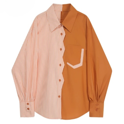 Nila Two Tone Waffle Cut Detail Shirt Blouse