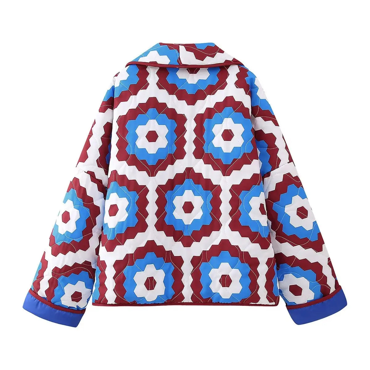 Taylee Geometric Retro Flower Print Quilted Blanket Half Coat