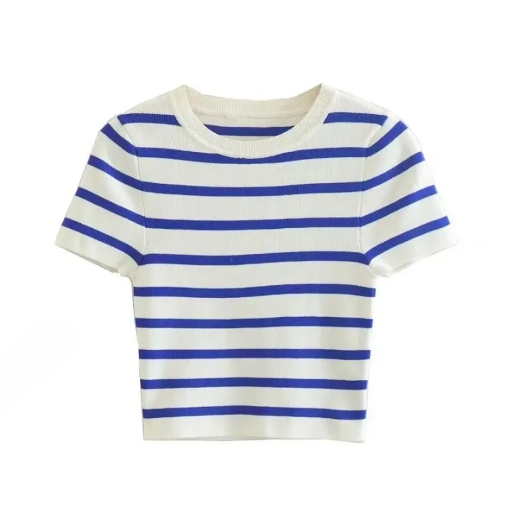 Manon Breton Stripe Cropped Knit Tops