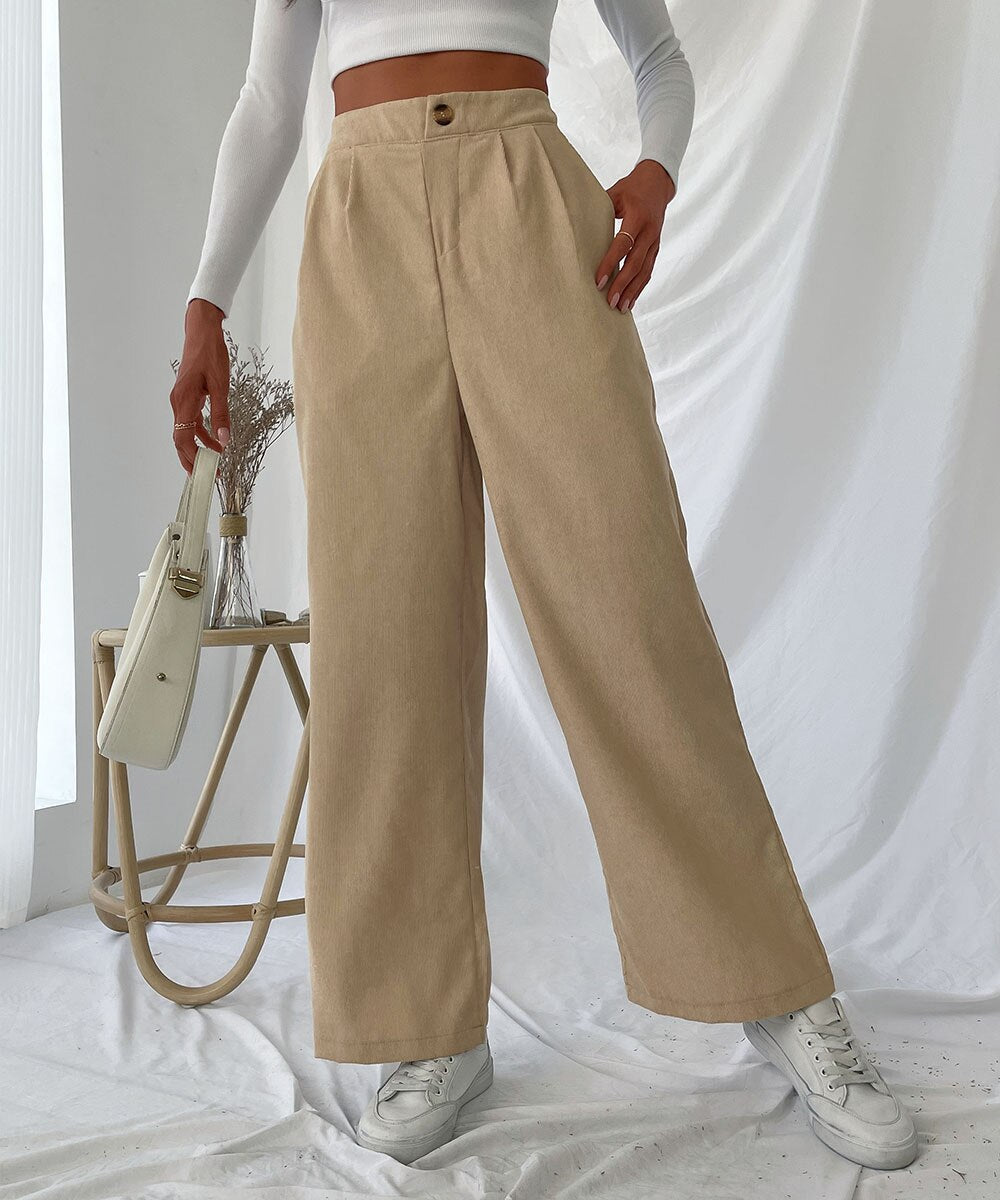Solid Pleat Front Corduroy Pants