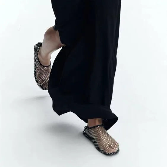 Stefania Crystal Sequin Mesh Boots Slippers