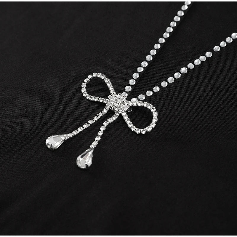 Maxim Crystal Bow Plunge Neck Mini Dress