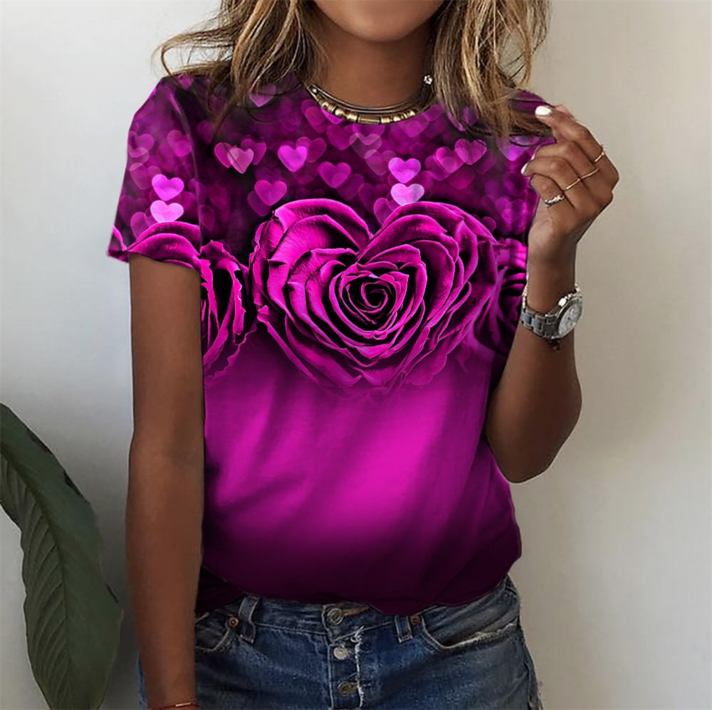 Fashion Blouse Tops for Woman 3D Rose Printing Short