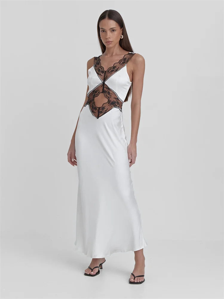 Alanis Lace Trim Satin Maxi Dress