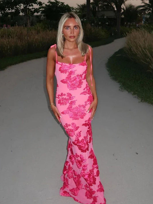 Embroidery Mesh Square Floral Dress