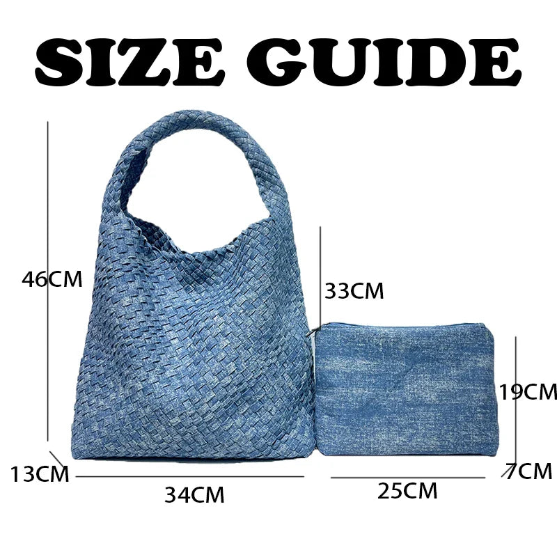 Izara Distressed Denim Serpentine Woven Totes