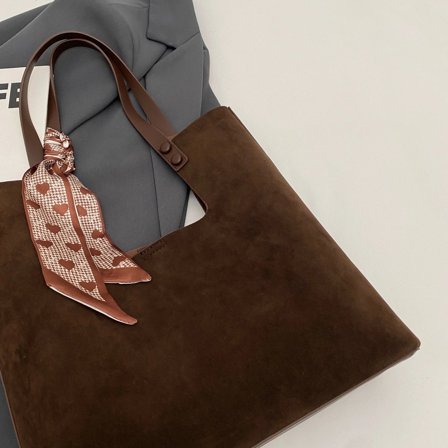 Genna Elegant Scarf Faux Suede Tote