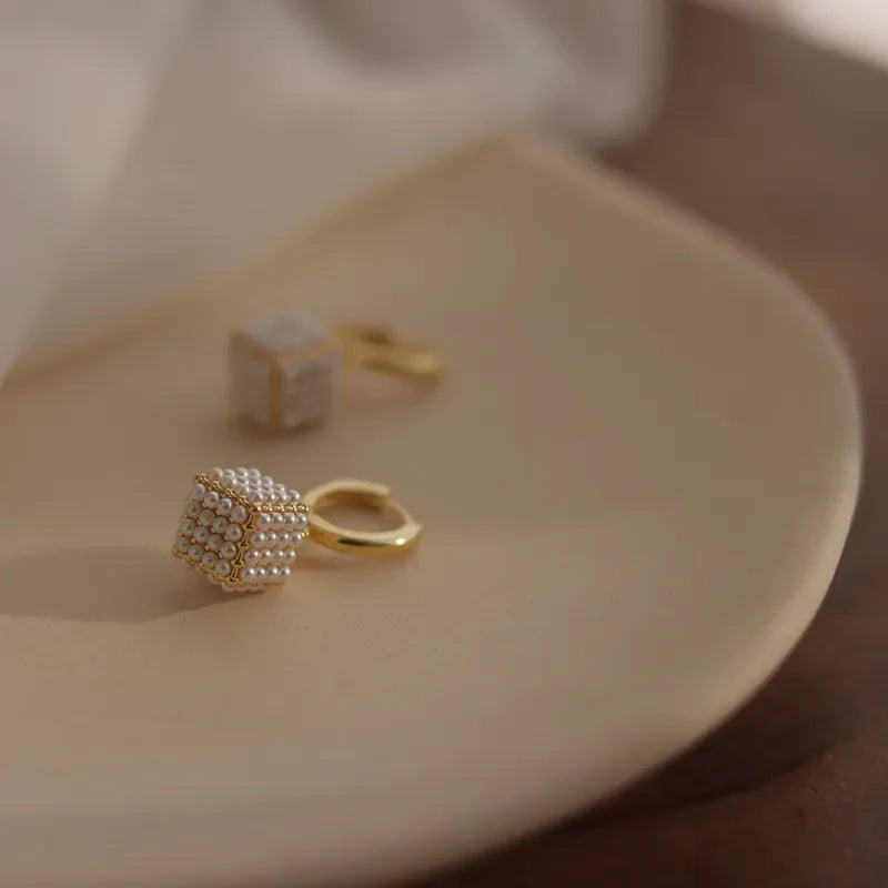 Pearl Cube Drop Earrings