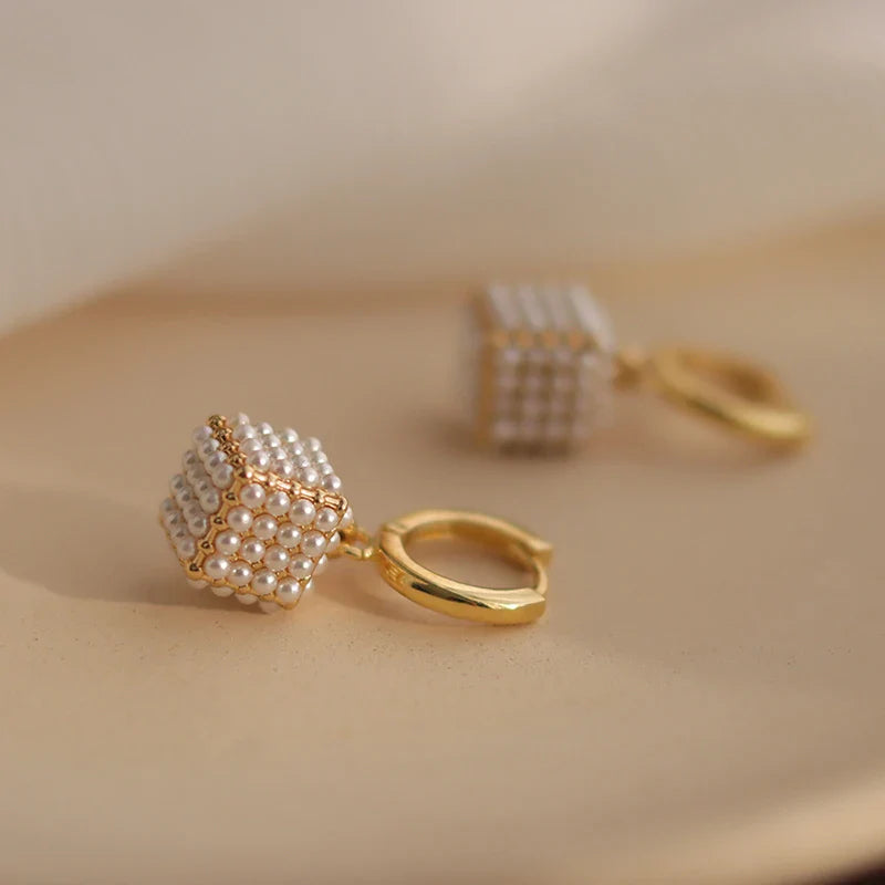 Pearl Cube Drop Earrings