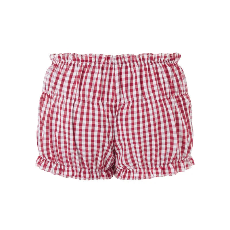Pepa Ruched Red Plaid Shorts