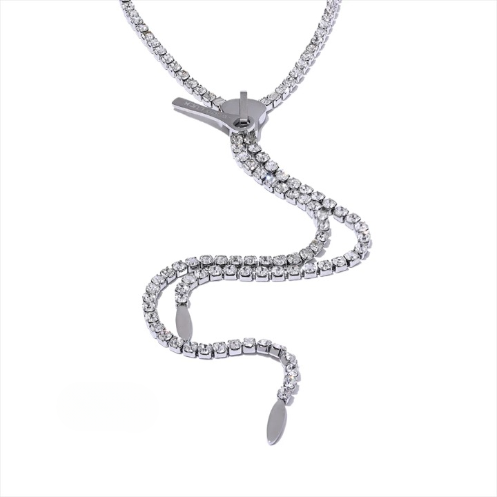 Rhinestone Zipper Pendant Tassel Necklace