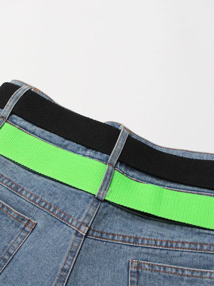 Paola Colorblock Double Belted Denim Shorts