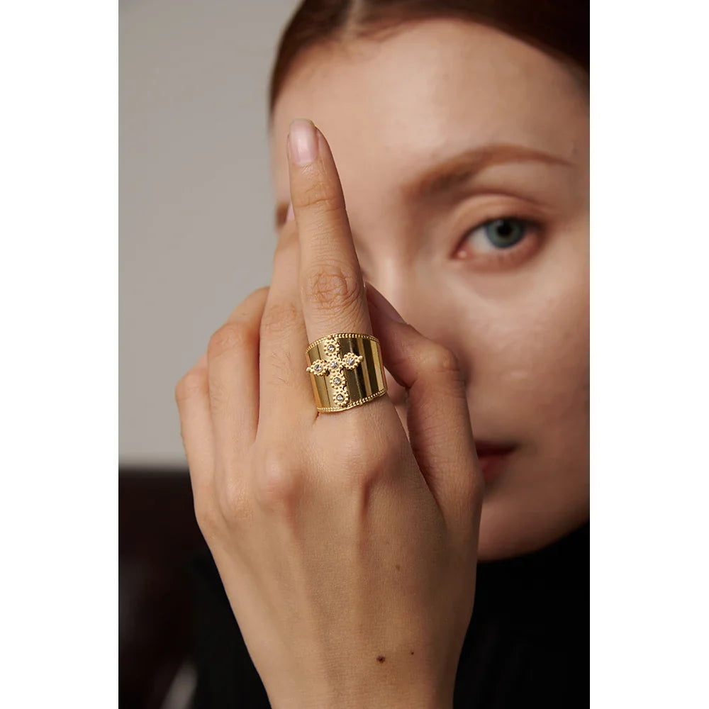 Luxe CZ Cross Brand Band Ring