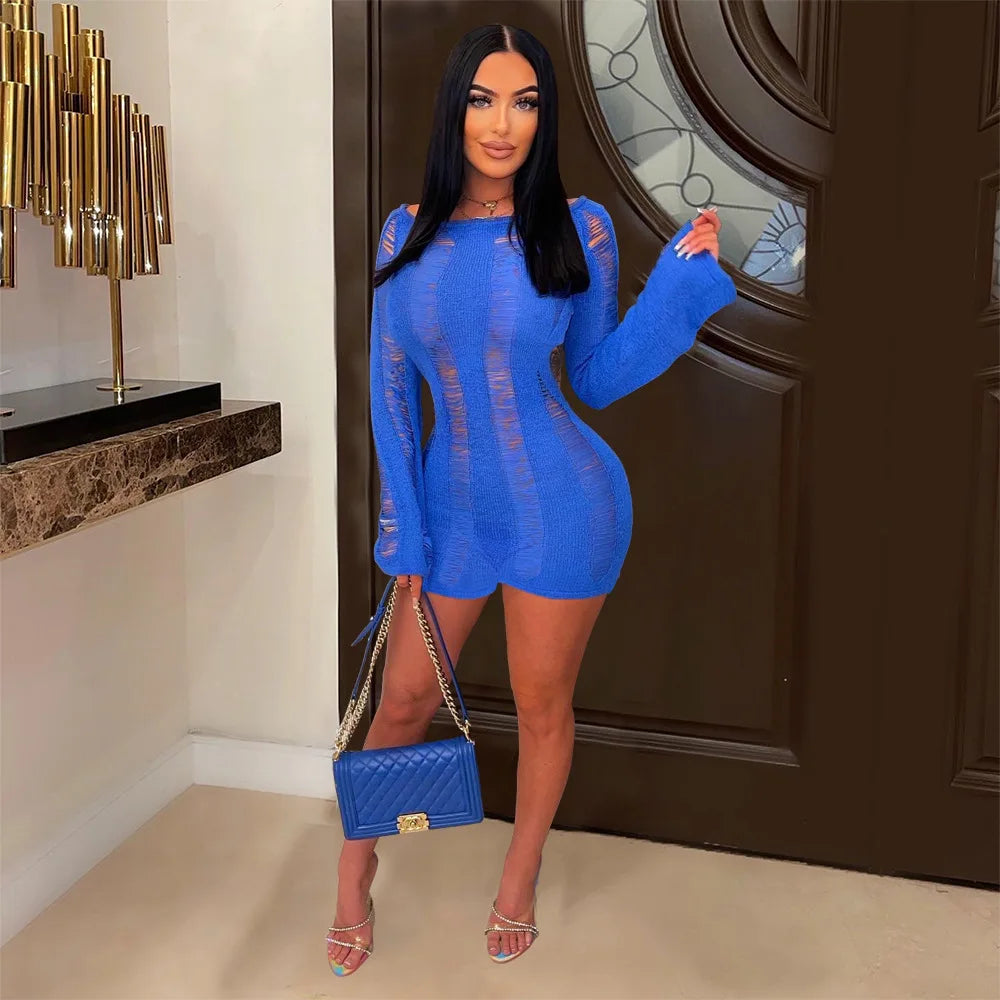 See Through Backless One Shoulder Romper