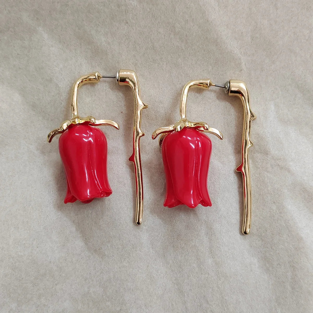 Mimi Red Flower Bud Drop Earrings