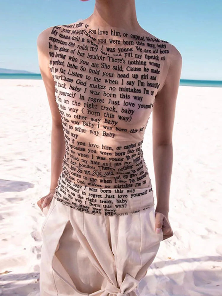 Trendy Mesh Round Collar Slim Fit Cami Top