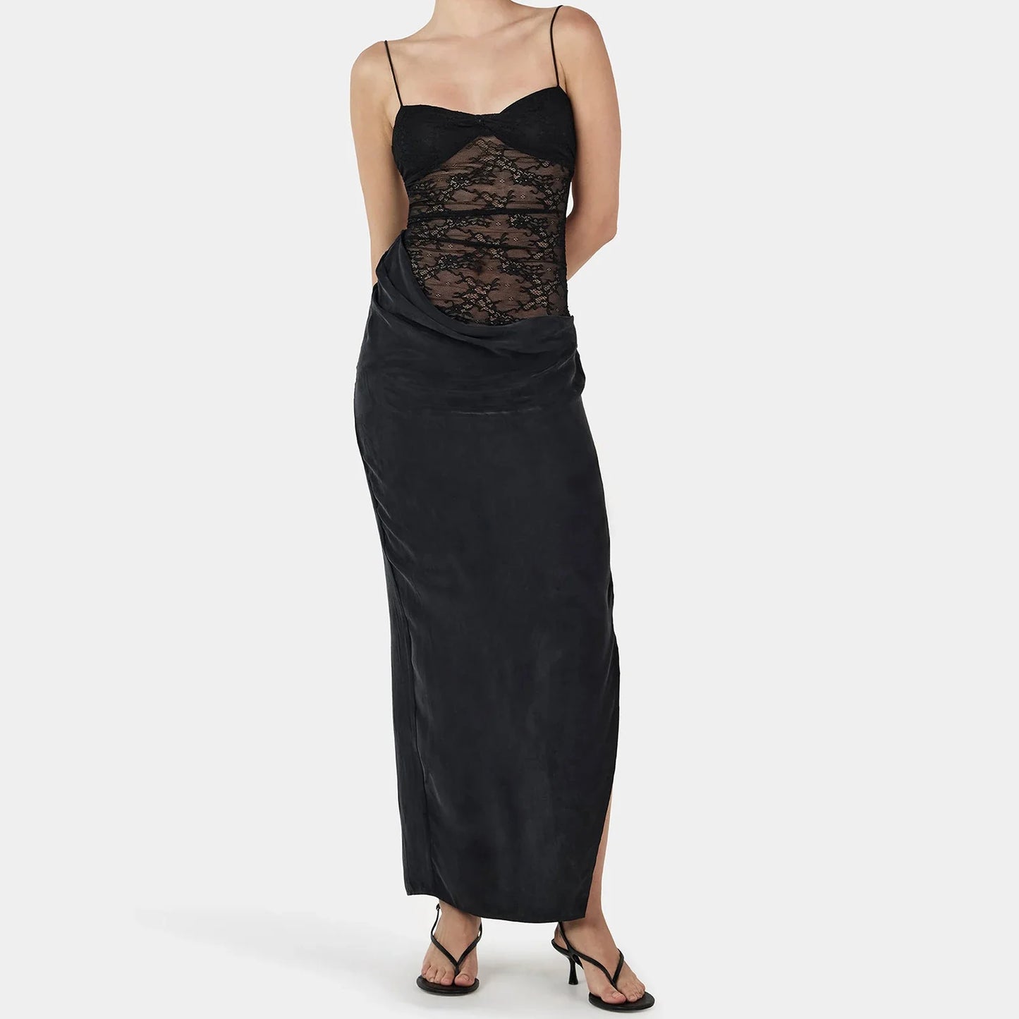 Floral Lace Patchwork Slit Midi Dress