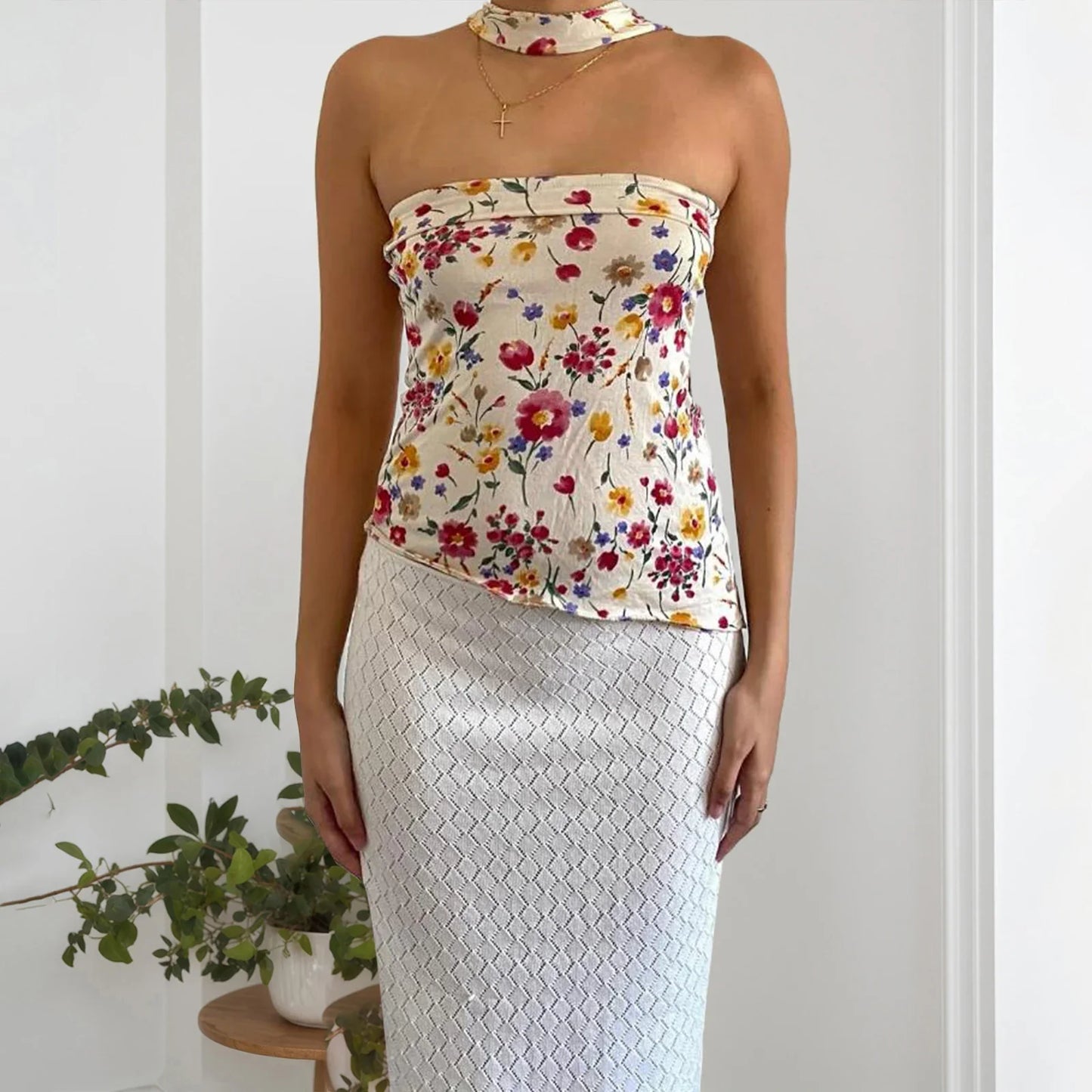 Vintage Floral Irregular Strapless