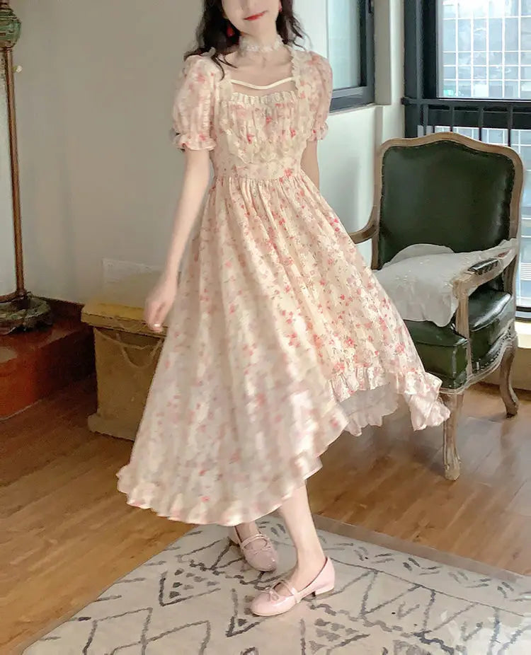 Elegant Lolita Party Korean Fashion Holiday Floral Dress