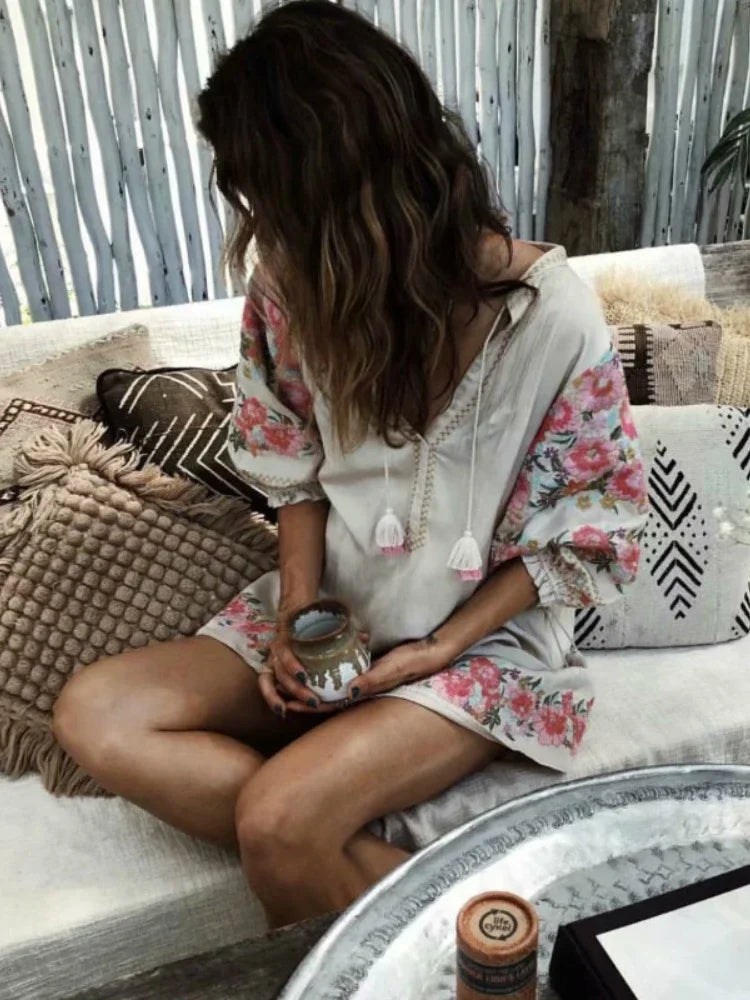 Rosalie Floral Embroidery Mini Folk Dress