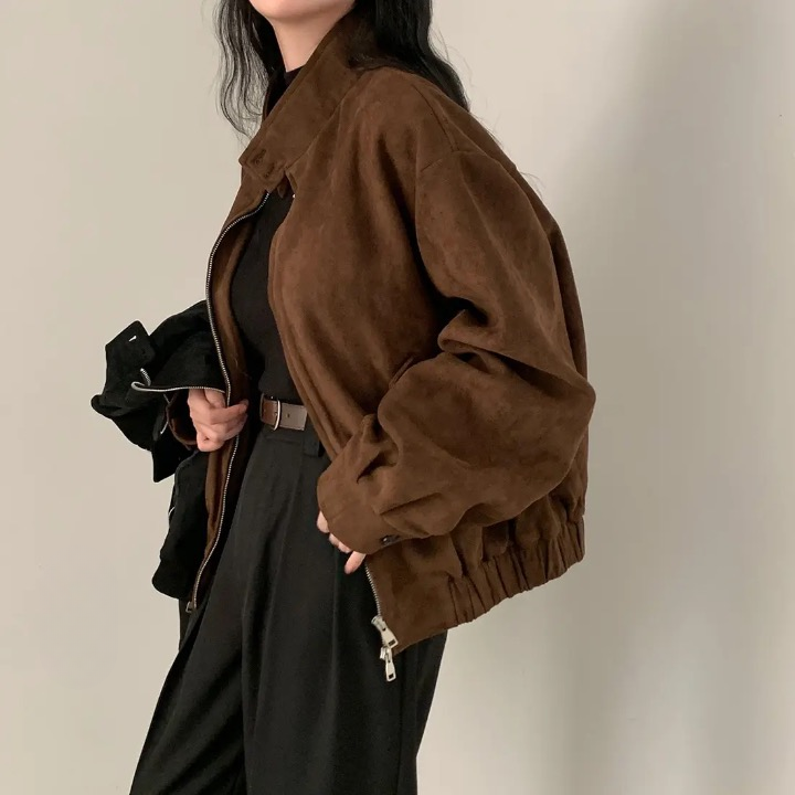 Olivia Vintage Faux Suede Bomber Jacket