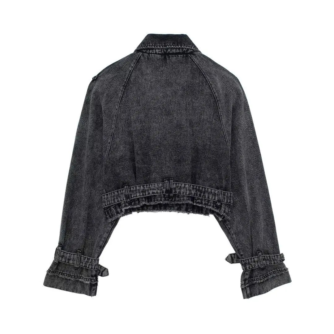 Rhea Cropped Denim Biker Jacket