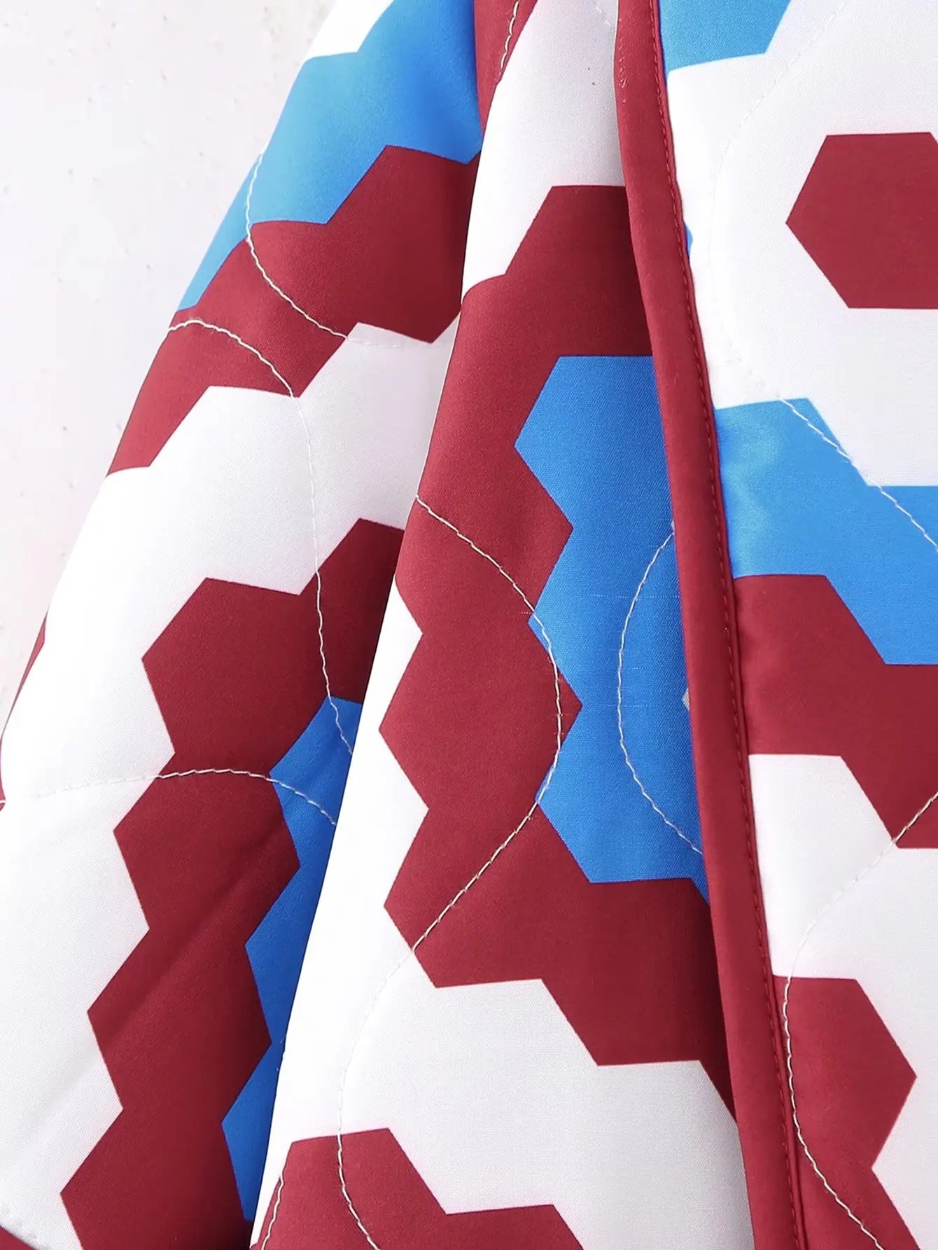 Taylee Geometric Retro Flower Print Quilted Blanket Half Coat