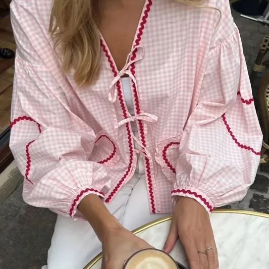 Claire Heart Applique Gingham Shirt Blouse