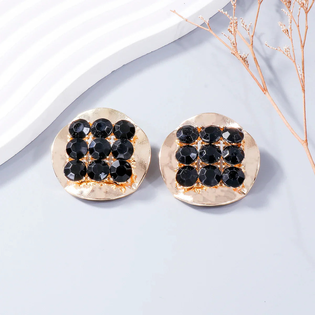 Njeri Rhinestone Disk Stud Earrings