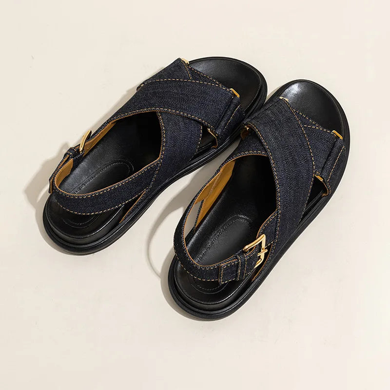 Olive Dark Denim Upper Sling Back Sandals