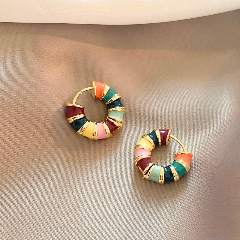 Candy Stripe Resin Round Hoop Earrings