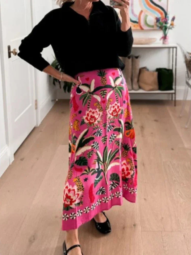 Reese Fuchsia Jungle Floral Midi Skirt