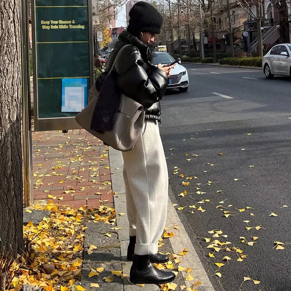 Chic Pleated Woolen Newsboy Pants