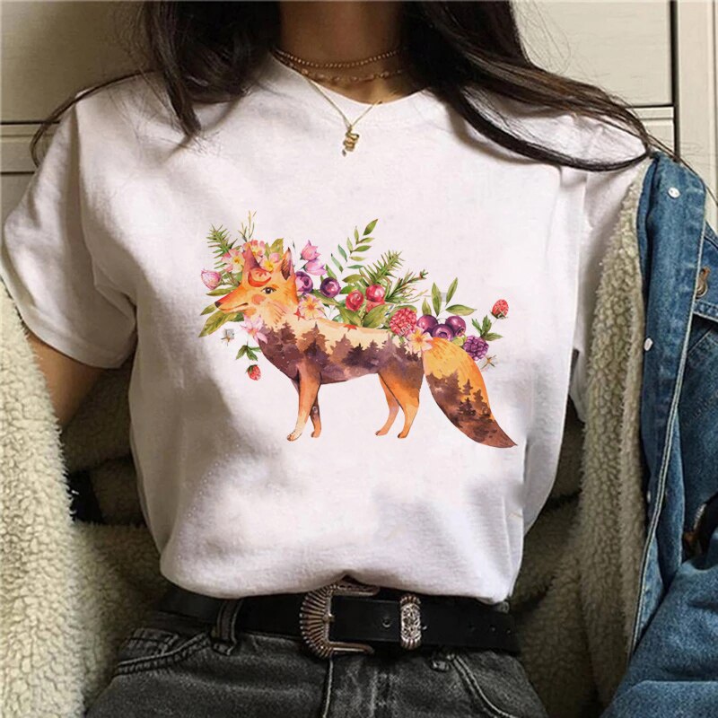 Funny Mushroom Print T-shirt Women's Fashion Versatile Top T-shirt