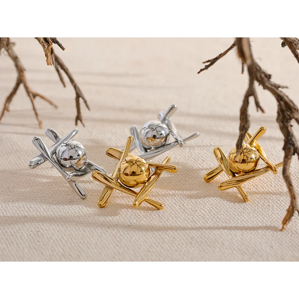 Ziva Geometry Sphere and Bars Stud Earrings