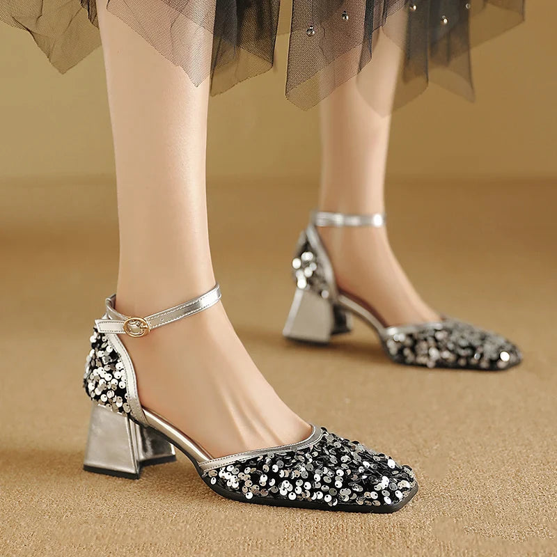 Marley Metallic Sequin Ankle Strap Sandals